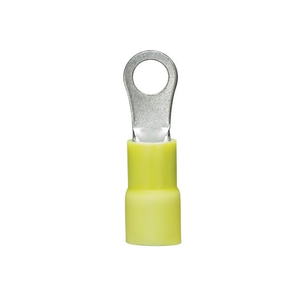 Ring Terminal, 3/8 in Stud Size, 10 AWG, 300 V, Vinyl Insulated, Yellow, 50 PK